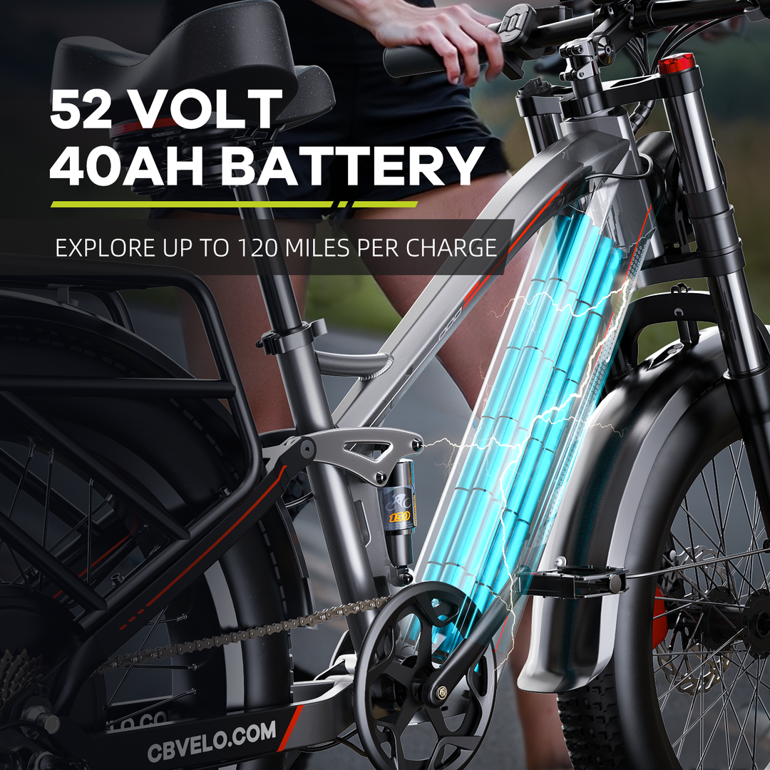 electric bicycle 120 miles Cybervelo EK9 Electric Bike 52V 40Ah Battery Ebike | 50MPH | 120 Miles
