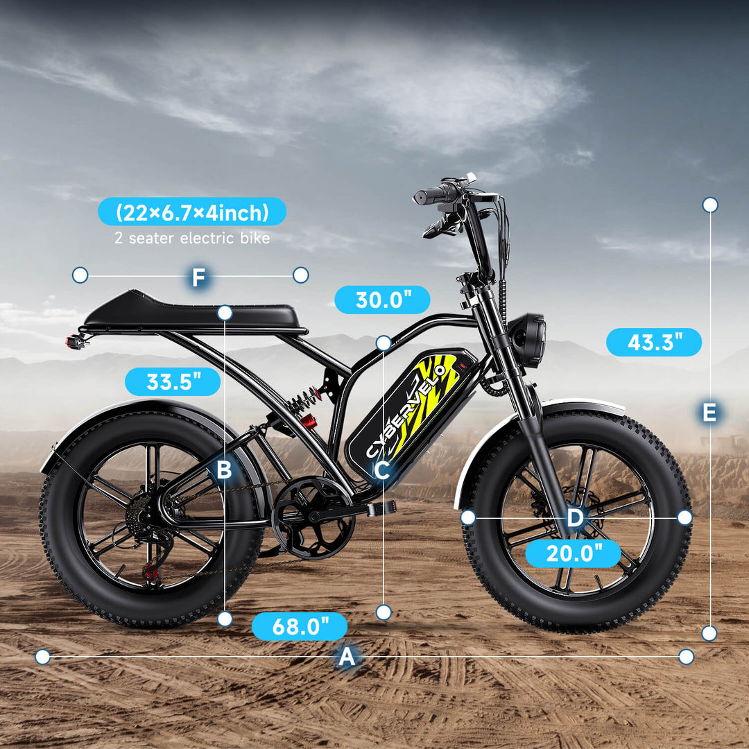 2 seater electric bicycle Cybervelo Electric Bike for Adults 1500W Peak 20" Fat Tire All-Terrain E-Bike 80 Miles 30MPH Electric Dirt Bike for Road Sand Mountain Snow