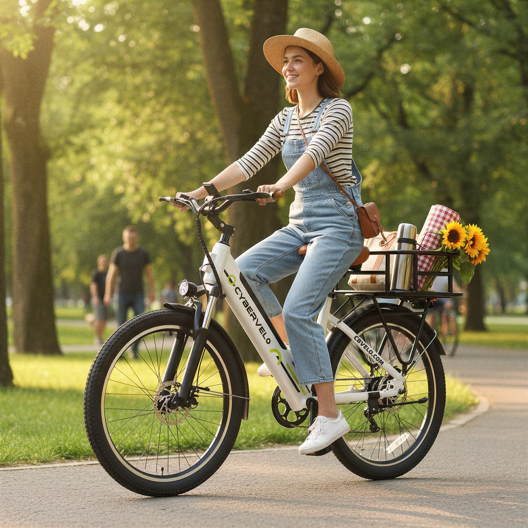 electric bicycle with basket Letrigo Minivan SE eBike - Top Speed 28mph - White Made from durable and lightweight materials Pannier Nantucket Bike Basket |