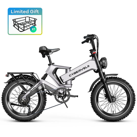 foldable electric bicycles Cybervelo EK6 Aluminum Folding Electric Bike 48V 20AH (Double Battery) / Silver-Single Battery-40AH